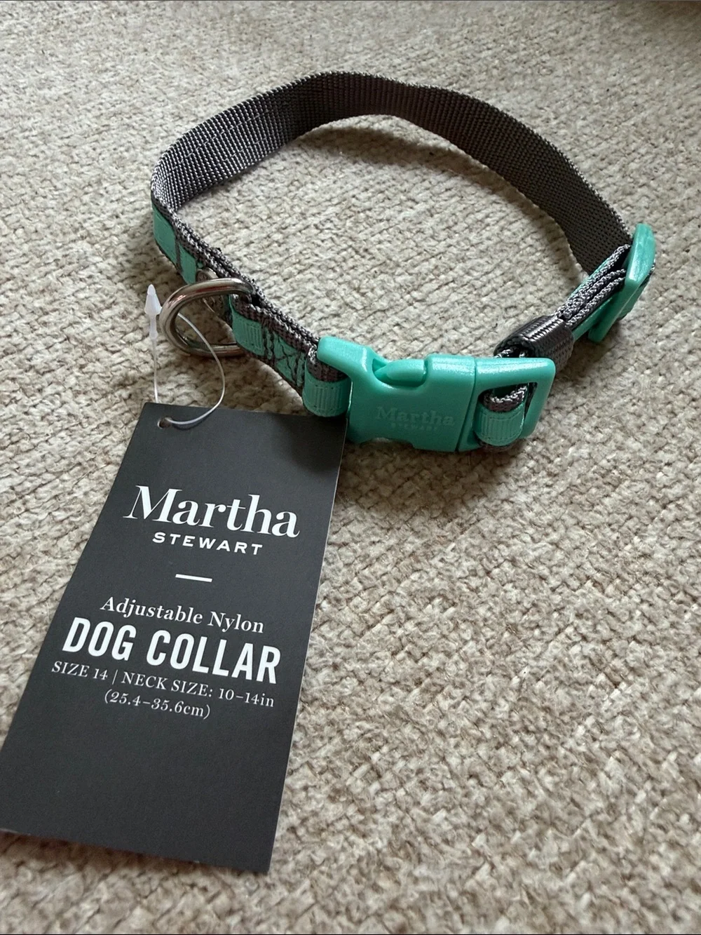 NWT Martha Stewart Teal and Gray Adjustable Nylon Dog Collar